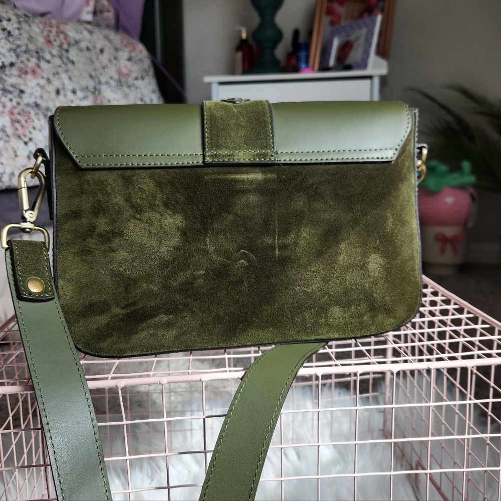 Genuine Leather Olive Green Crossbody Bag - Picture 5 of 6